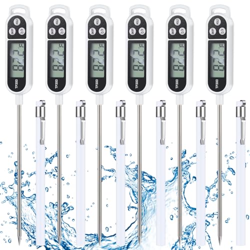 Copkim 6 Pcs Food Thermometer Instant Read Probe BBQ,White | Waterproof Stainless Probe, Accurate Temperature Reading, Meat Grilling Baking Water Milk Yogurt Cooking Kitchen BBQ - color: White