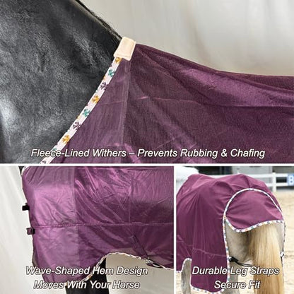 BARN & STABLE Breathable and UV Protective Tear-Resistant Mesh Horse Fly Sheet Comfy Equine Summer Sheet with Removable Web Leg Straps - color: Dark Purple, size: 78 in