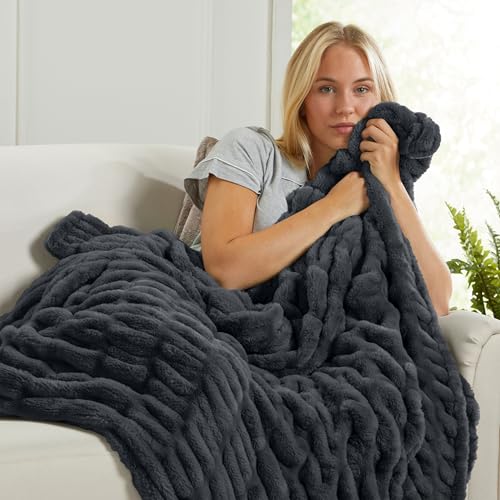 Springtree Home Luxury Micro Plush Throw Blanket | Thick Faux Fur | Black | Lily Collection | 50" x 60" | Black Blanket | Ultra Plush - color: Caviar, size: 50" x 60" (Medium)