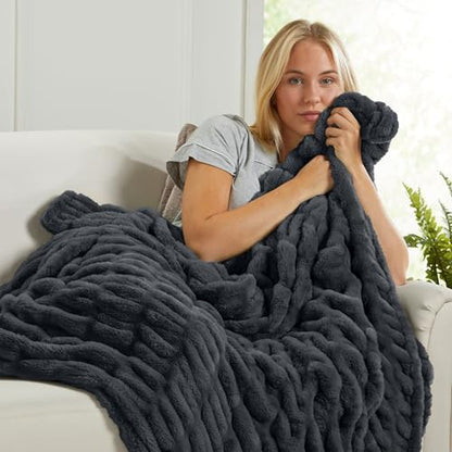 Springtree Home Luxury Micro Plush Throw Blanket | Thick Faux Fur | Black | Lily Collection | 50" x 60" | Black Blanket | Ultra Plush - color: Caviar, size: 50" x 60" (Medium)