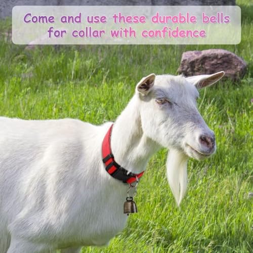 5 Pack Goat Collars with Bells, Horse Sheep Grazing Copper Bells and Adjustable Nylon Collar Set Pet Anti-Lost Loud Bronze Bell for Small Farm Animal Sheep Goat Cow Accessories (01)