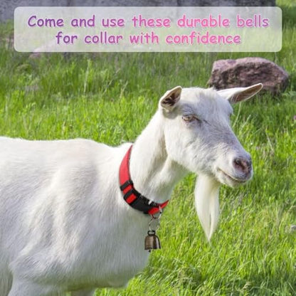 5 Pack Goat Collars with Bells, Horse Sheep Grazing Copper Bells and Adjustable Nylon Collar Set Pet Anti-Lost Loud Bronze Bell for Small Farm Animal Sheep Goat Cow Accessories (01)