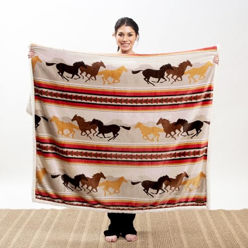 Carstens, Inc. Wrangler Running Horse Country Sherpa Fleece Throw Blanket, Brown, One Size