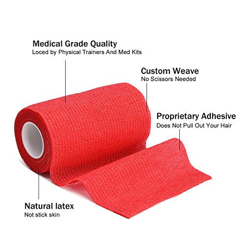 TOBWOLF 12PCS Self Adhesive Bandage, 4" x5yd / 10cmx4.5m Elastic Cohesive Bandage Wrap, Breathable Sports Tape, Medical Sport Wrap for Wrist, Ankle, Knee, Leg, Sprains & Swelling - Red - color: Red