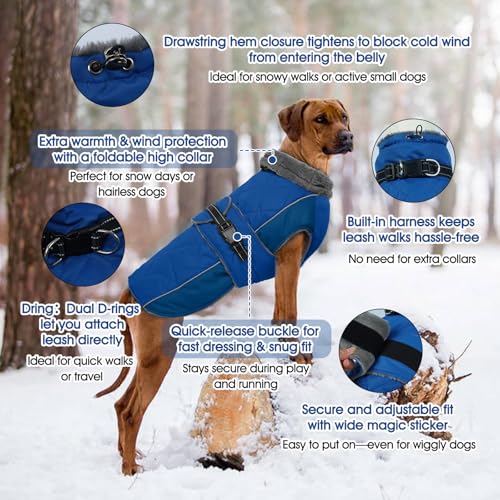 QBLEEV Warm Dog Jacket, Waterproof Dog Winter Coat with Harness - color: Pink, size: Small