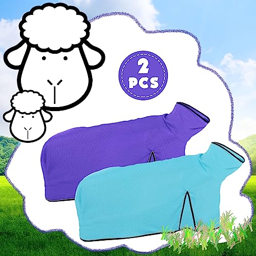 Silkfly 2 Pcs Sheep Blanket Mesh Medium Goat Blanket with Mesh Butt and Adjustable Belly Strap Fits Lambs 110-140 Lbs for Show Lambs, Offers Effective Protection from Fly Bites (Blue, Purple) - color: Blue, Purple