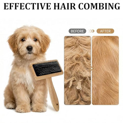 2 Pcs Wooden Wool Carders Wool Comb Needle Felting Tools Carpet Rake Cashmere Comb Needle Felting Carding Brushes Tools Dog Slicker Brush for Craft Felt Project, Spinning Crafts, Pet Grooming