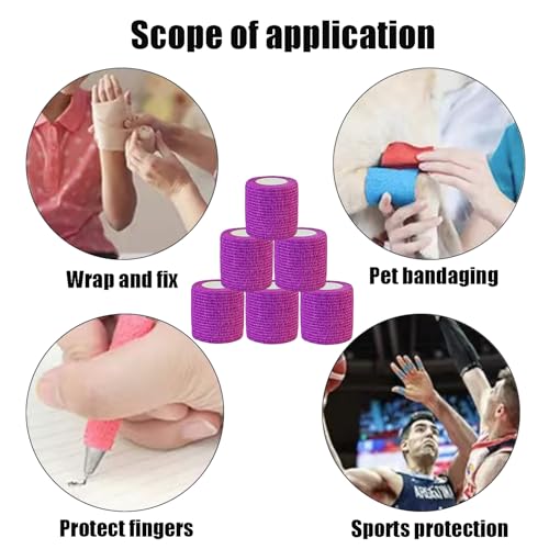 2 Inches Self Adhesive Bandage Wrap Bulk, 6 Pack, Purple - color: Purple