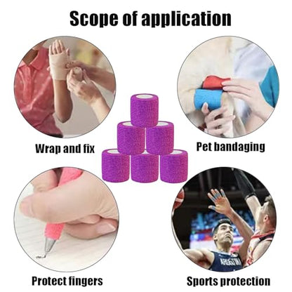 2 Inches Self Adhesive Bandage Wrap Bulk, 6 Pack, Purple - color: Purple