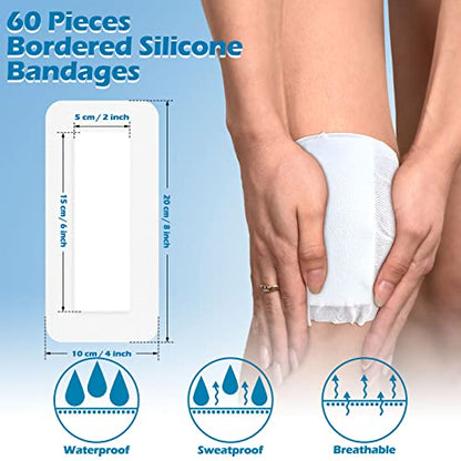 Nuanchu 60 Pcs Bordered Gauze Adhesive Dressing Waterproof, 4 x 8 Inch - size: 4 x 8 Inch