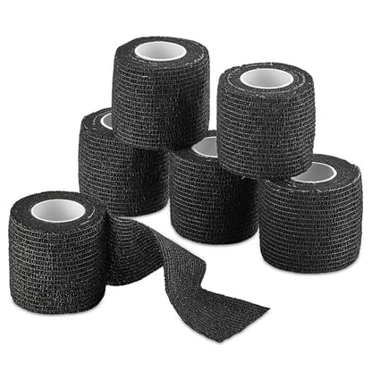 Self-Adherent Cohesive Bandage - Black Medical Wrap - 6 Rolls 2" Wide x 5 Yards Sports Tape for Medical Use, Sports, First Aid and Helps Protect Skin