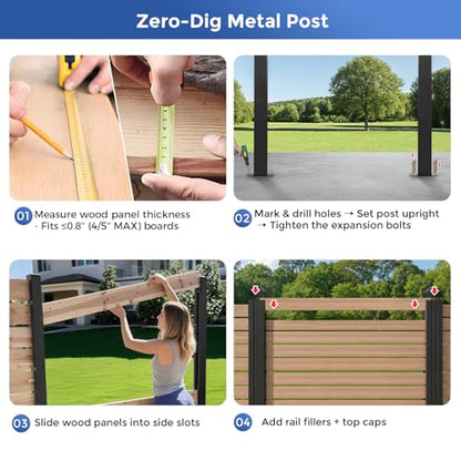 2 Pack 6ft Heavy Duty Aluminium Fence Post, No Dig Metal Post for Outdoor Privacy Fence Panels, Compatible with Wood Slats and Composite Boards for Patio, Backyard & Garden (2 Pack) - color: 6 ft Post-2pcs