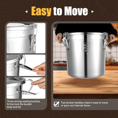 304 Stainless Steel Airtight Container 33L Large Metal Storage Bucket with Lid, Rice Dispenser 50 Lbs Capacity Dog Food Storage Container 60 Pound Leak-Proof Milk Can for Kitchen Pantry & Pet Food