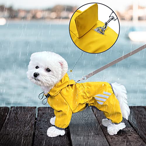 Dog Raincoat, Waterproof Dog Rain Jacket with Hood, Rain Coat with Leash Hole, Reflective Strap for Small Medium Dogs, Lightweight Puppy Clothes(Yellow,L) - color: Yellow, size: L(Back Length15'')