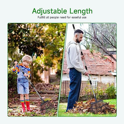 Rake for Leaves Heavy Duty 72 Inch Long Expandable Leaf Rake, 18 Inch Wide Garden Rakes with 25 Reinforced Tines and Stainless Steel Handle for Lawn, Yard, Leaf Cleanup - size: 25Tine