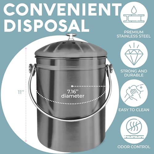 Epica Kitchen Compost Bin for Kicthen Countertops, 1.3 Galllon - Grey - color: Gray