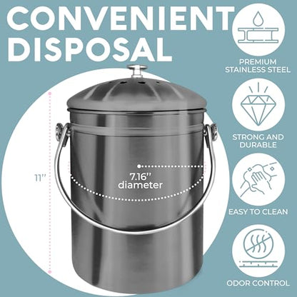 Epica Kitchen Compost Bin for Kicthen Countertops, 1.3 Galllon - Grey - color: Gray