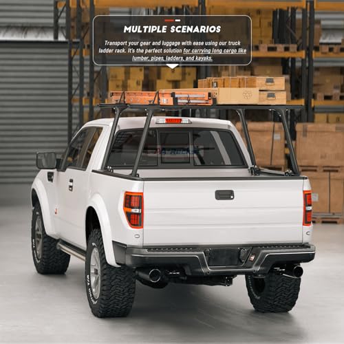Model APX25-Lite Extendable Aluminum Truck Ladder Rack Adjustable Pick-Up Ladder Rack (No Drilling Required) - Black - color: Lite Version - Black