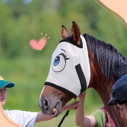 Ladybug Mesh Fly Mask for Horses Cartoon Eye Full Face Bug Protection with Breathable Mesh Soft Padding, Clear Vision, Stretch Fit, UV Protection, Comfortable Adjustable Fit for All Horses