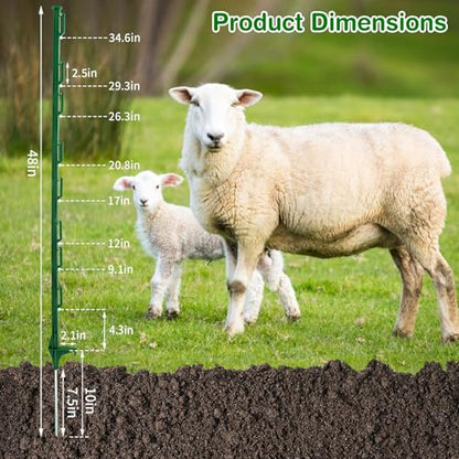 25Pack,48 Inch Heavy Duty Electrical Fence Post - UV Resistant Plastic Fence Posts for Livestock, Garden & Pasture, Easy Installation No Dig (Green) - color: Green