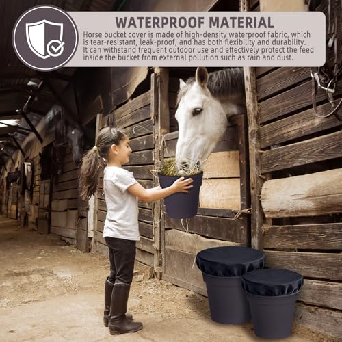 2-5 Gallon Horse Bucket Cover, Waterproof Horse Feed Bucket Cover, Lightweight and Easy to Use (Excluding Bucket, Black) - color: Black