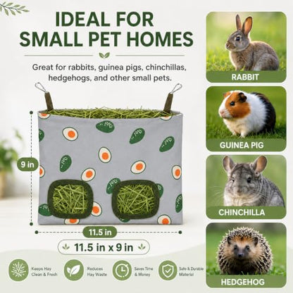 Rabbit Hay Feeder, Guinea Pig Hay Holder & Bunny Hay Feeder – Durable Hanging Hay Bag for Rabbits Chinchillas Guinea Pigs Bunnies – Chew-Resistant Hay Holder for Small Animals (Avocado) - color: Avocado