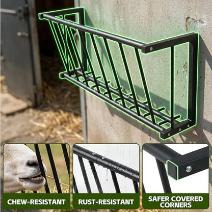 Wall Mount Hay Rack, 38" Metal Hay Feeder, 25-Gallon Capacity - size: 38 Inch(25 Gal)