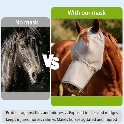 Raelitego Horse Fly Mask with Ears no Nose, Breathable Mesh UV Protect (S) - size: S