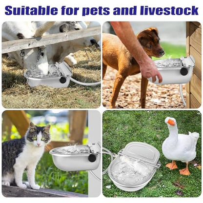 ToLanbbt 2PCS Automatic Animal Dispenser Horse Water Bowl with Float Valve Stainless Steel Goat Waterer Feeder Outside Water Trough for Livestock Auto Fill Dog Water Bowl with 1/2" Hose, Drainage Hole - size: 2 PCS