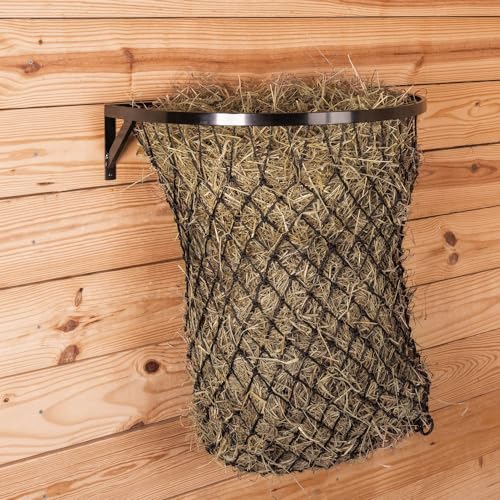 Wall Mount Hay Net Frame with Hay Net for Horses | Sturdy Metal Frame | Slow-Feed Design | Open-Top for Easy Fill | 2-Inch Hay Net Holes | Color Black
