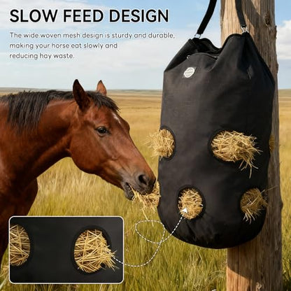 3 Pcs Hay Bags for Horses,Slow Feeder Hanging 1200D Oxford Cylindrical Hay Bag,Net Large Opening Feed Hole Hay Bag,Horse, Goats, Sheep,Cows & Donkeys (Black)