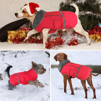 Dogcheer Warm Dog Coat, Christmas Dog Jacket Waterproof Puppy Winter Coat with Buckles, Reflective Adjustable Pet Snow Jacket Turtleneck Fleece Sweater for Small Medium Large Dogs - Red, M - color: Red, size: Medium
