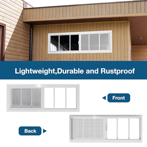 Yuzzy Shed Windows 2 Pack, 10"x29" Sliding Windows Transom Window with Tempered Glass and Removable Fiberglass Screen for Shed, Chicken Coop, Playhouse, Household, Garage, Barns (White) - color: White, size: 10"x29"