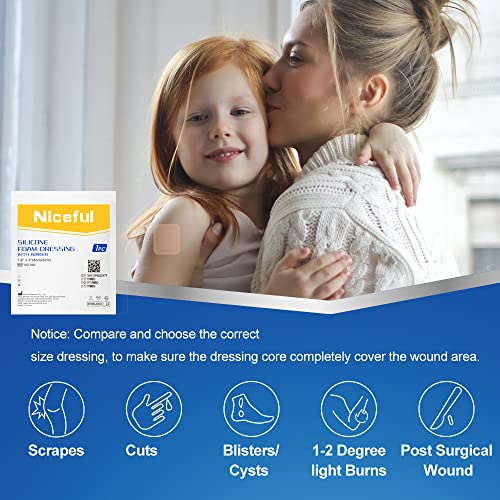 Niceful 10 Count Silicone Foam Dressing 1.6" x 2", Wound Dressing for Minor Surgical Incisions, Abrasions, Absorbent Silicone Bandages for Sensitive Skin, Small Bed Sore Bandages (Pack of 2) - size: 1.6x2 Inch (10 Pcs) (Pack of 2)