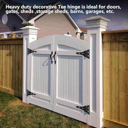 HOME MASTER HARDWARE 8" Heavy Duty Gate Hinges, 4 Pack T Strap Hinges | Outdoor Hinges for Wood Fence, Barn and Shed Door, Rotate 270 Degrees, Included Screws, 50LBS Capacity, Steel, Black Finish