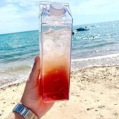 Milk Carton Water Bottle 33oz (1000mL) Plastic Square Milk Bottles No BPA Leakproof Water Bottle Portable Reusable Milk Carton Shaped Juice Bottle Perfect for Fitness Gym Camping Sports