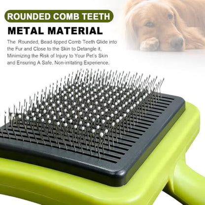 Green Self Cleaning Slicker Brush for Dogs&Cats for Shedding 17mm