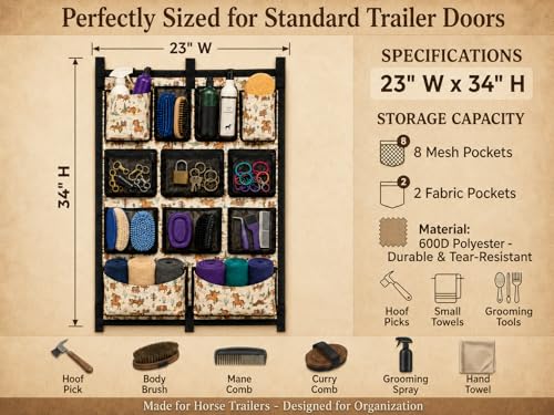 Horse Trailer Organizer & Grooming Bag, Heavy Duty Hanging Door Caddy
