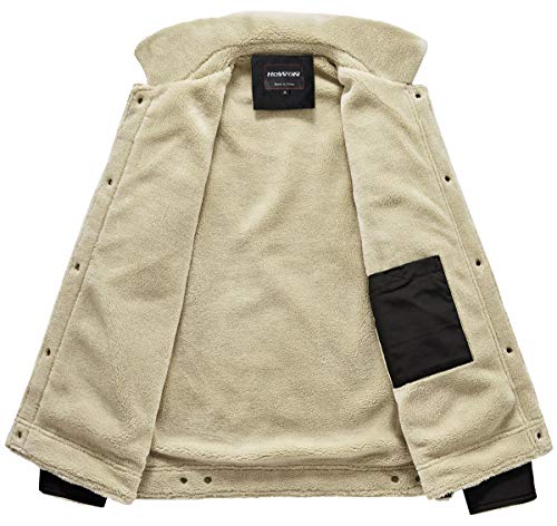 HOW'ON Men's Casual Sherpa Fleece Lined Jacket Warm Coat With Fur Collar - color: Black, size: Medium