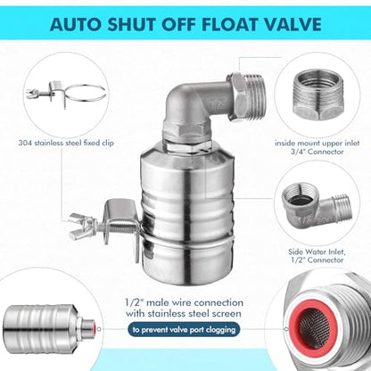 MorningRo 3 Pack Water Float Valve 1/2 to 3/4'' Auto Shut off Water Tank Float Valve 304 Stainless Steel Fully Automatic Level Control for Pool, Livestock Troughs (Classic Style) - style: Classic Style