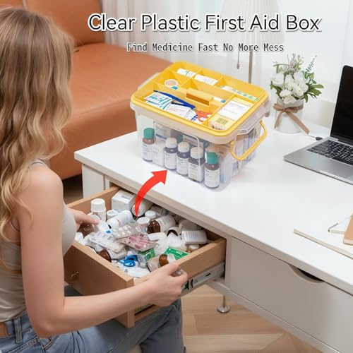 Pulseplay Clear Medicine Storage Box with Handle Yellow - color: Yellow