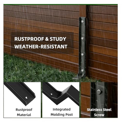 5PCS Fence Post Repair Kit, Heavy Duty Fence Posts Repair Stakes for Fix Wooden Broken Posts, Repair Tilted - color: Dark Black