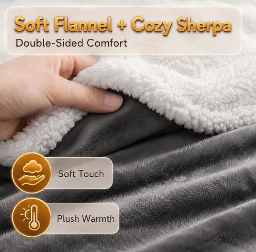 Heated Blanket Electric Throw Size 50''x60'' with 9 Heating Levels, 1-10 Hour Auto Shut Off, Machine Washable, Flannel & Sherpa Double-Sided Soft Warming Blanket for Couch, Bed, Office - Light Grey - color: 01-light Grey, size: 50''x60''(Throw)