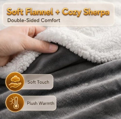 Heated Blanket Electric Throw Size 50''x60'' with 9 Heating Levels, 1-10 Hour Auto Shut Off, Machine Washable, Flannel & Sherpa Double-Sided Soft Warming Blanket for Couch, Bed, Office - Light Grey - color: 01-light Grey, size: 50''x60''(Throw)