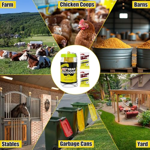 3 Reusable Fly Traps Outdoor Bottles, Fly Killer Catcher Jar with 6 Bait | Flies Bug Insect Trap Control Outdoor Hanging for Outside Barns, Stable, Farm, Patio, with Natural Bait Refills Lure - size: 3 pack1