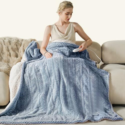 Templewet Heated Blanket Throw 50" x 60",Fluffy Electric Blanket,Blue | Timer Settings,Auto Off,Soft Sherpa Heated Throw Blanket,Machine Washable,Fast Heating for Sofa Bed Office Use,Gifts for Mom - color: Frosty Blue