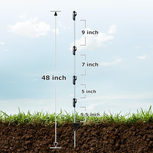 50 Pack 48 inch Fixed Insulator Fiberglass Electric Fence Posts Grey | Easy Step-in Posts for Livestock Fencing, Garden Fencing and Boundary Marking,Grey - color: Grey