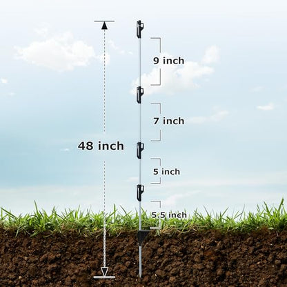50 Pack 48 inch Fixed Insulator Fiberglass Electric Fence Posts Grey | Easy Step-in Posts for Livestock Fencing, Garden Fencing and Boundary Marking,Grey - color: Grey