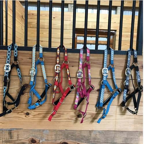 Tahoe Tack Patterned Nylon Adjustable Horse Halters with Padded Noseband and Matching 10’ Soft Grip Lead Rope
