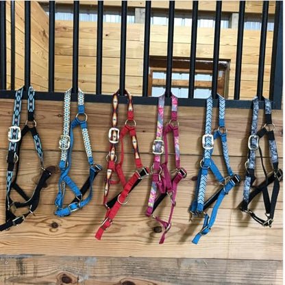 Tahoe Tack Patterned Nylon Adjustable Horse Halters with Padded Noseband and Matching 10’ Soft Grip Lead Rope